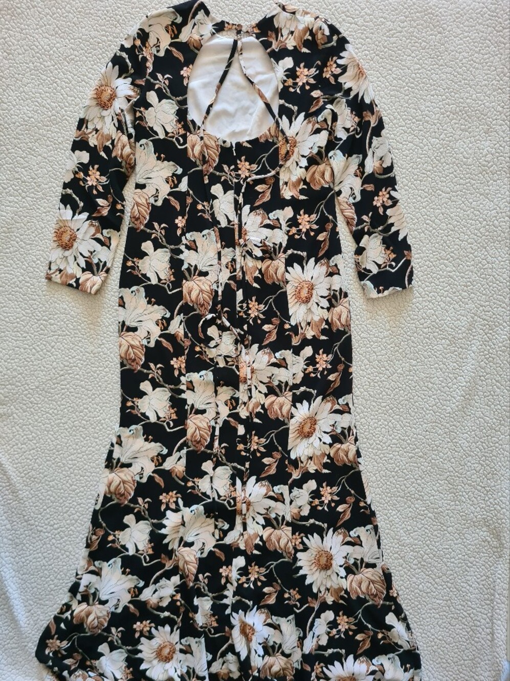 OSCAR DE LA RENTA Long Sleeve Cutout Back Crepe Daisy Gown US 14 Org $3,690 - Picture 8 of 16